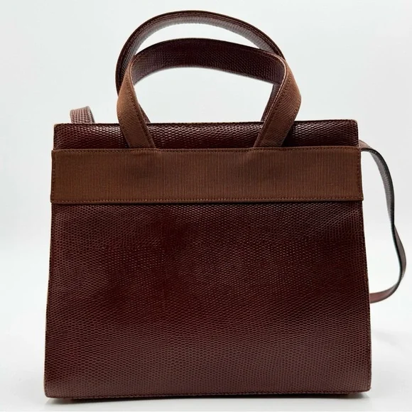 Salvatore Ferragamo Vara Ribbon Plate 2-WAY Bag 9.5 inch Brown Embossed Leather - Picture 2 of 15